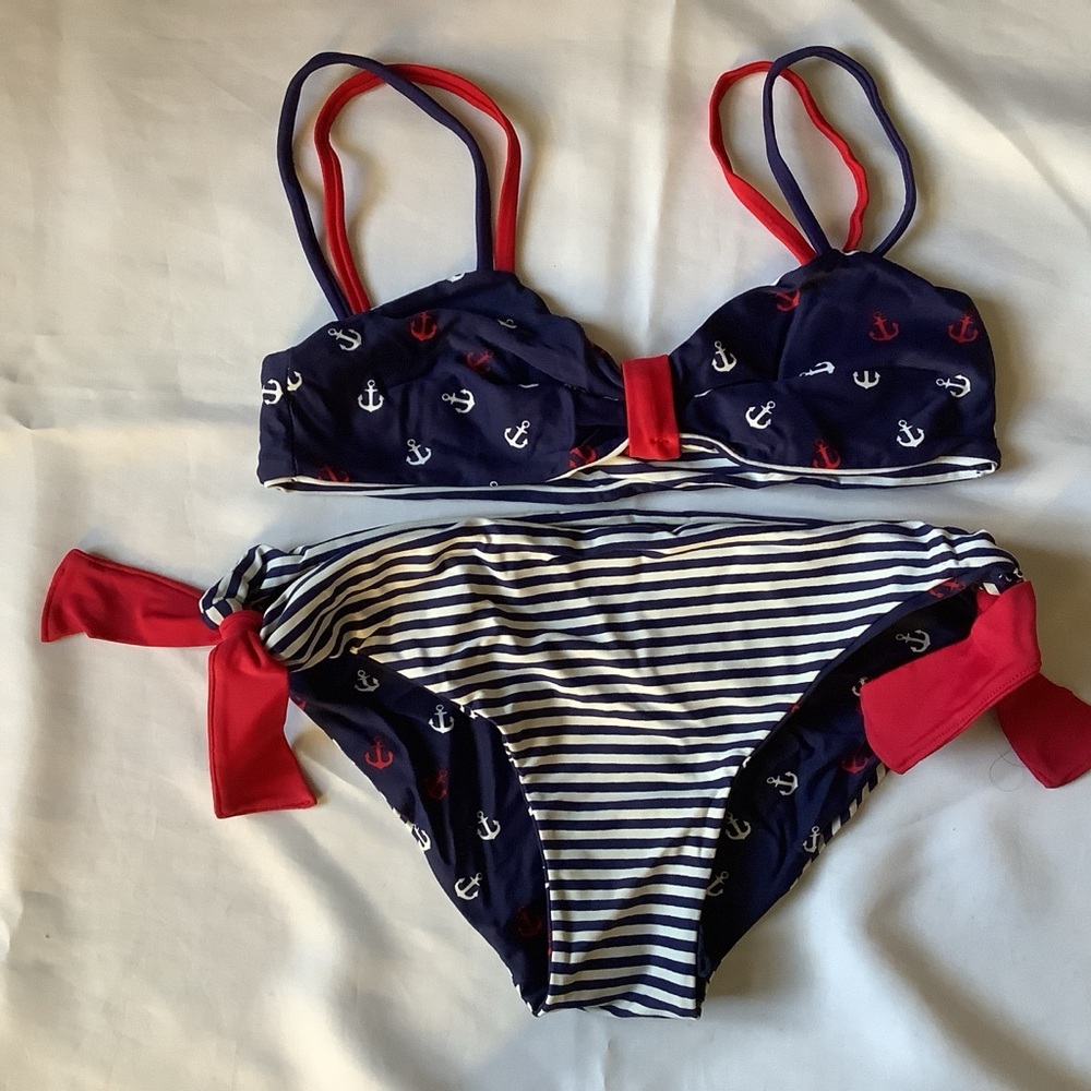 Navy Anchor Print Reversible Bikini Set girls 12 years of age - Picture 2 of 3